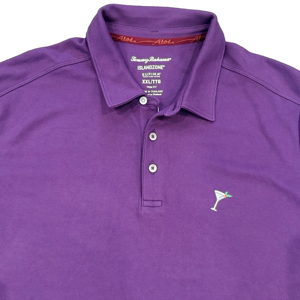 Tommy Bahama Mens IslandZone Polo XXL Purple Supima Cotton Holiday Martini Glass - Picture 2 of 12